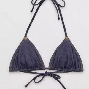 Aerie X AE Match Denim Blue Women String Triangle Bikini Top  Blue Swimwear M Me